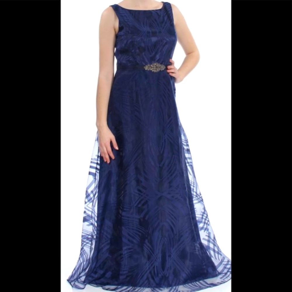Women’s Formal  Dress Size 8 ELLEN TRACY Gown Navy Tie Waist